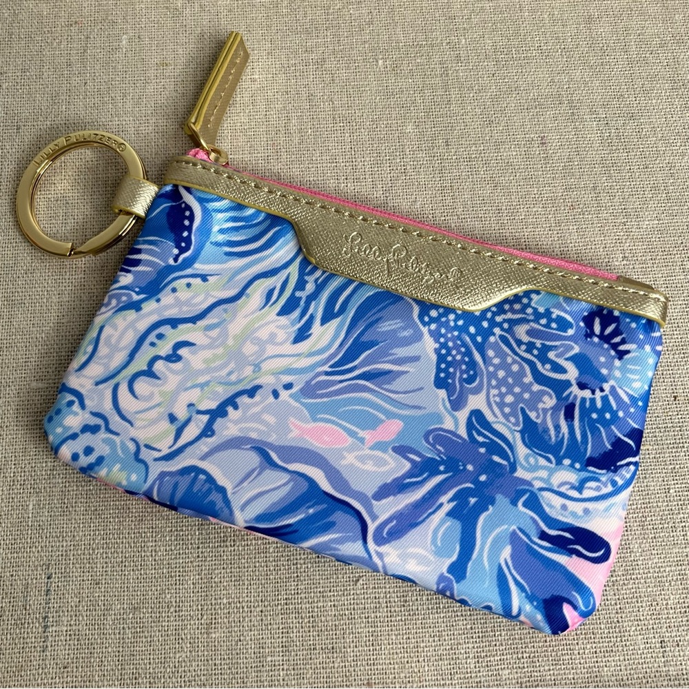 Lilly Pulitzer ID Case, Small Card Bag, Zip Top, Key Chain, Shade Seekers Print